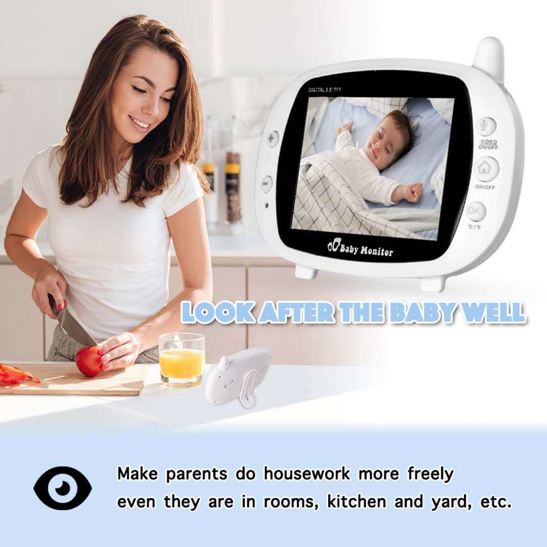 ⭐Monitor de Bebé con Cámara 3.5" | Visión Nocturna, Audio Bidireccional, Sensor de Temperatura, Lullabies y Transmisión Segura 2.4G