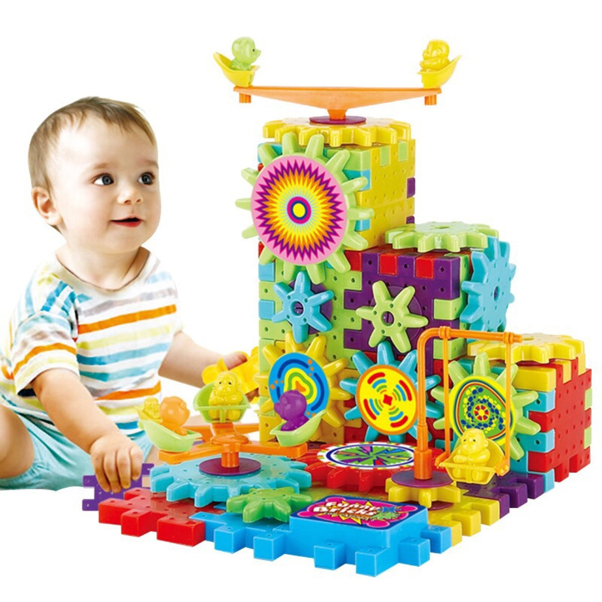 ⭐ Set de Construcción 3D con Engranajes Eléctricos | 82 Piezas | Bloques Educativos de Plástico ABS | Juguete STEM para Niños