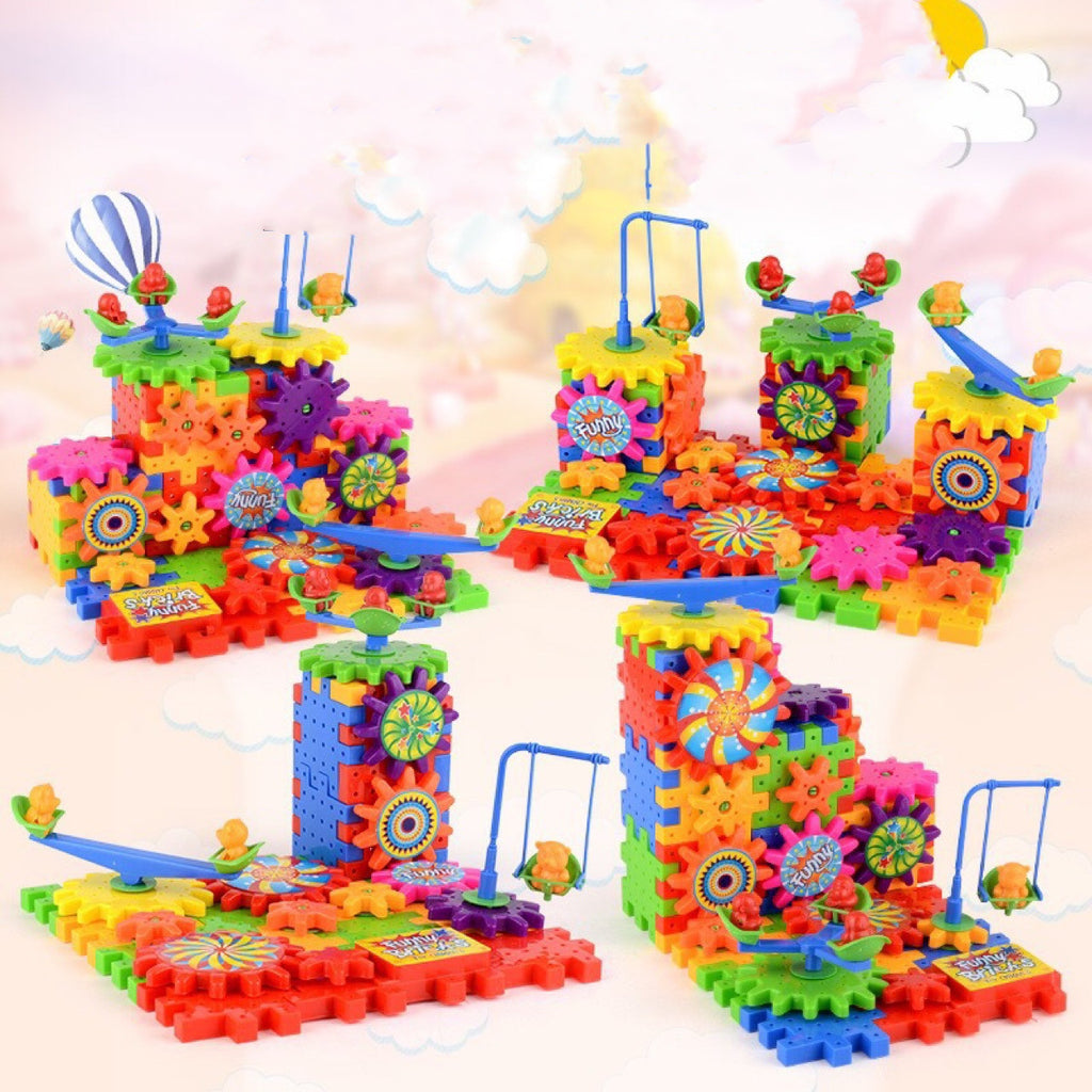 ⭐ Set de Construcción 3D con Engranajes Eléctricos | 82 Piezas | Bloques Educativos de Plástico ABS | Juguete STEM para Niños