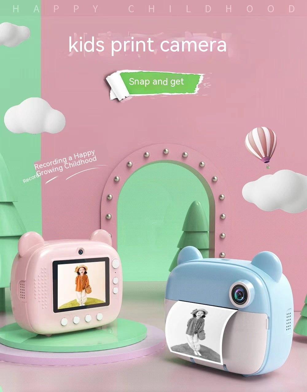⭐ Cámara Infantil con Impresión Instantánea | Doble Cámara HD, Pantalla Grande, Incluye 3 Rollos de Papel, Rotuladores y Lanyard