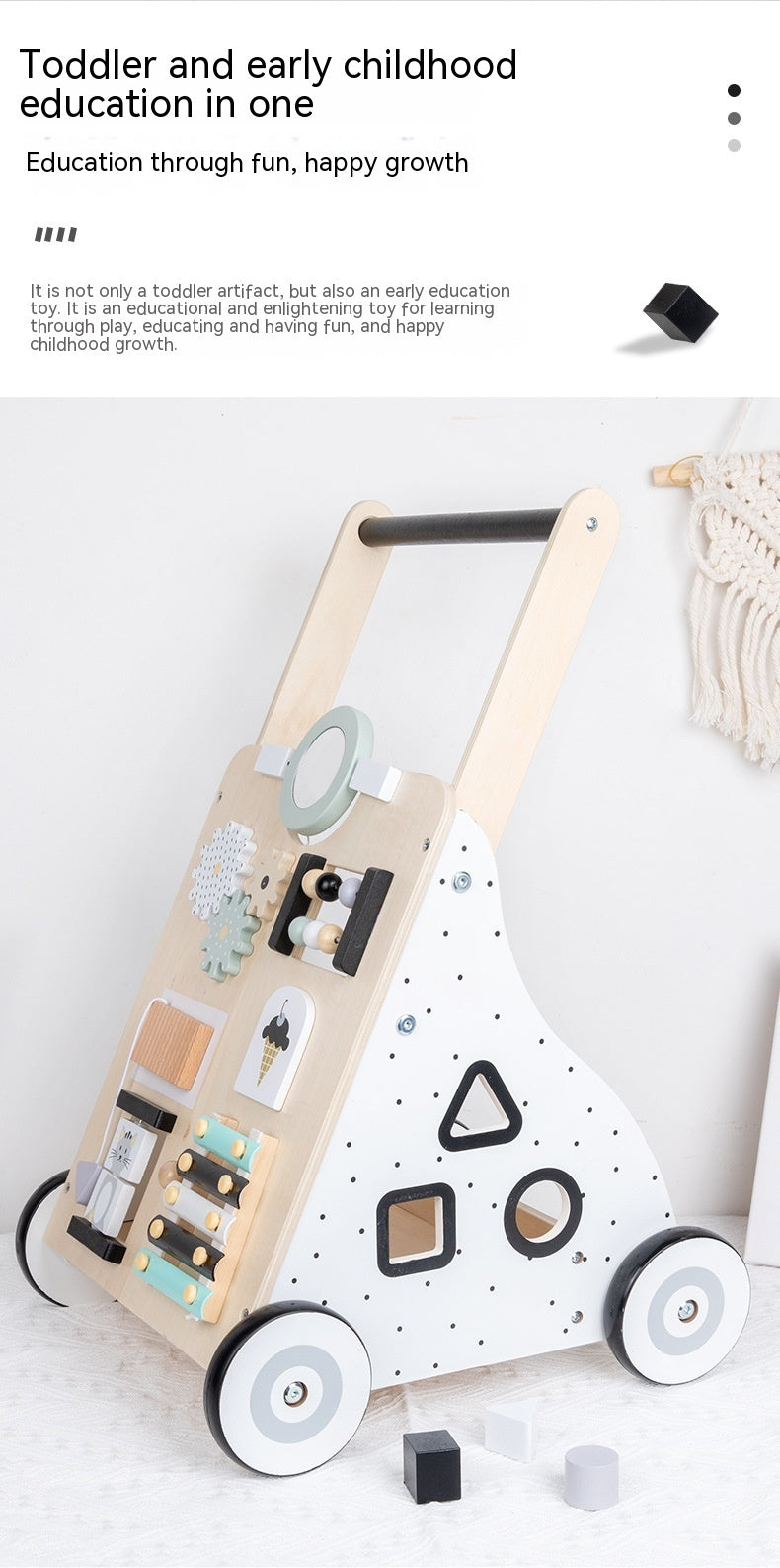 Andador Infantil de Madera Educativo – Carrito de Compras para Bebés y Niños | Juguete de Aprendizaje Temprano