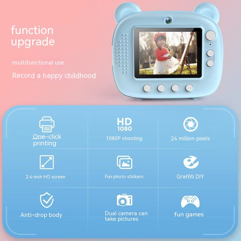 ⭐ Cámara Infantil con Impresión Instantánea | Doble Cámara HD, Pantalla Grande, Incluye 3 Rollos de Papel, Rotuladores y Lanyard