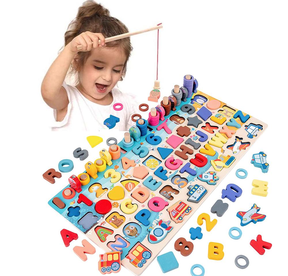 ⭐ Juguete Montessori de Madera 3 en 1 | Tablero Educativo Matemático + Pesca Magnética + Clasificación | Para Niños 1–3 Años | Desarrollo Temprano y Coordinación
