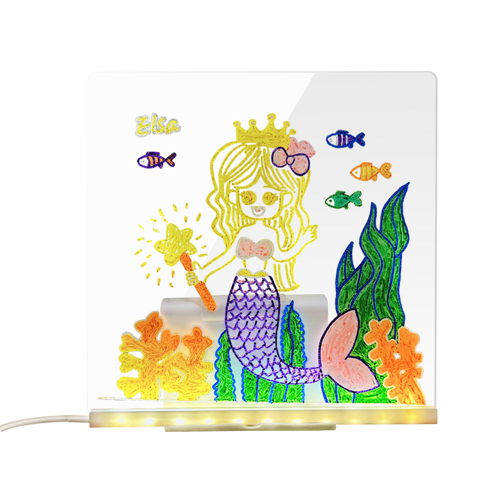LED Acrylic Drawing Board – Tablero de Dibujo Luminoso Reescribible con Luz Nocturna, USB, Soporte y Bolígrafo | Mensajes, Decoración y Creatividad