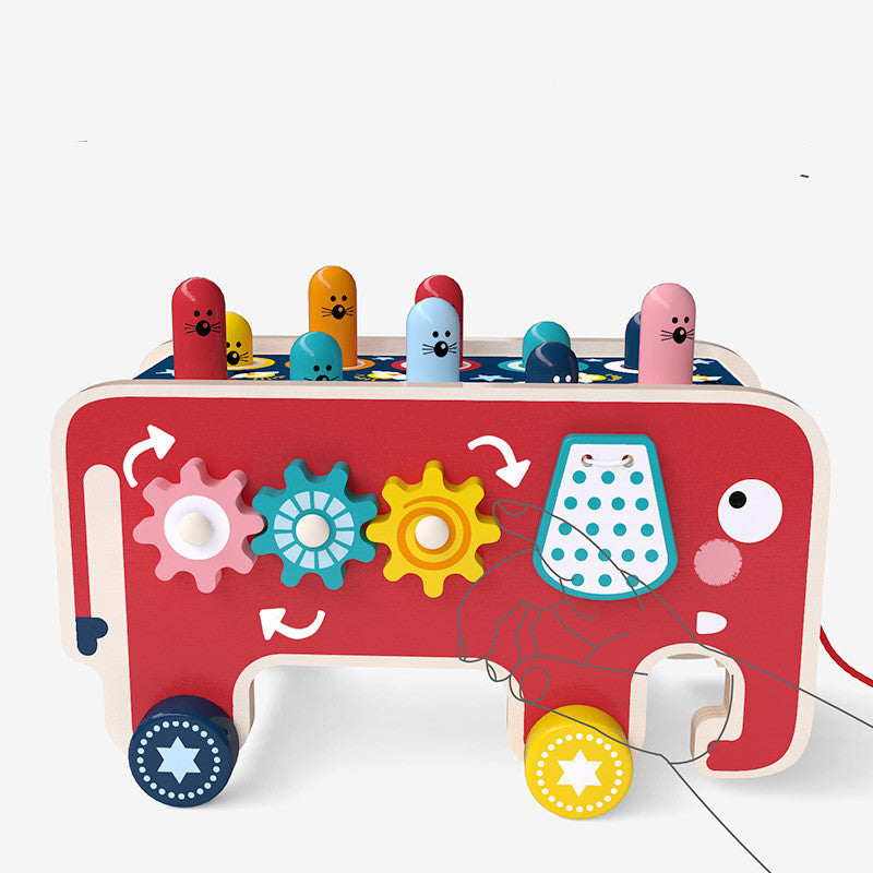 Montessori Banco de Martillar de Madera para Niños – Juguete Educativo Tipo Autobús Animal con Golpea-Gopher y Arrastre