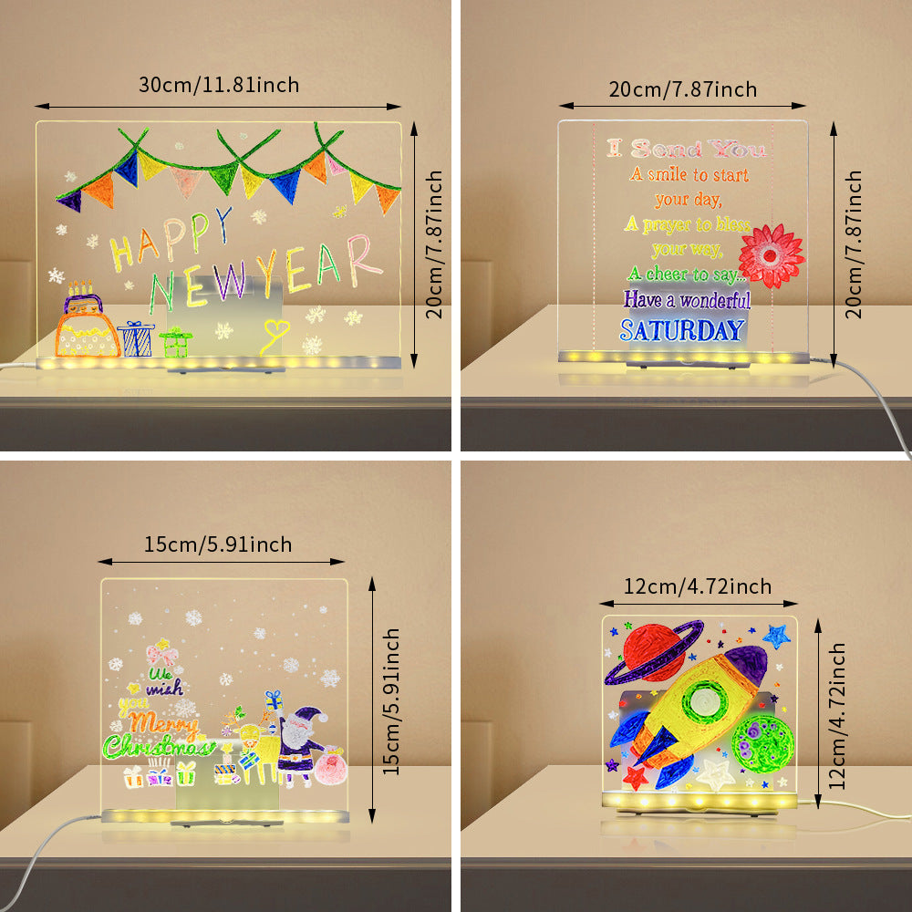LED Acrylic Drawing Board – Tablero de Dibujo Luminoso Reescribible con Luz Nocturna, USB, Soporte y Bolígrafo | Mensajes, Decoración y Creatividad