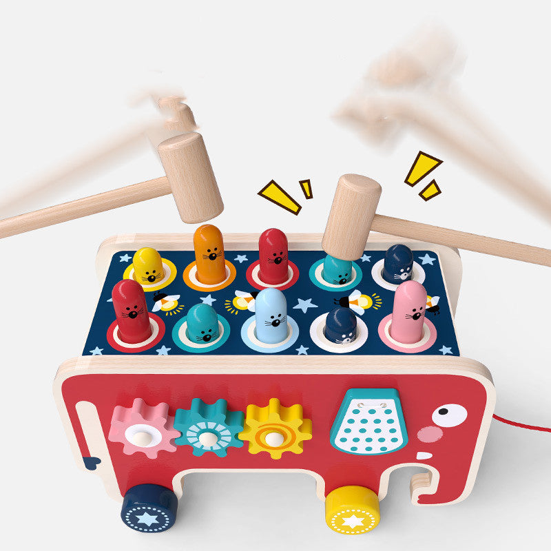 Montessori Banco de Martillar de Madera para Niños – Juguete Educativo Tipo Autobús Animal con Golpea-Gopher y Arrastre